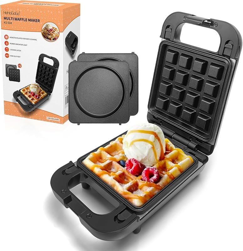 2-in-1 Waffle Maker Pancake Maker with Removable Nonstick Plates for E