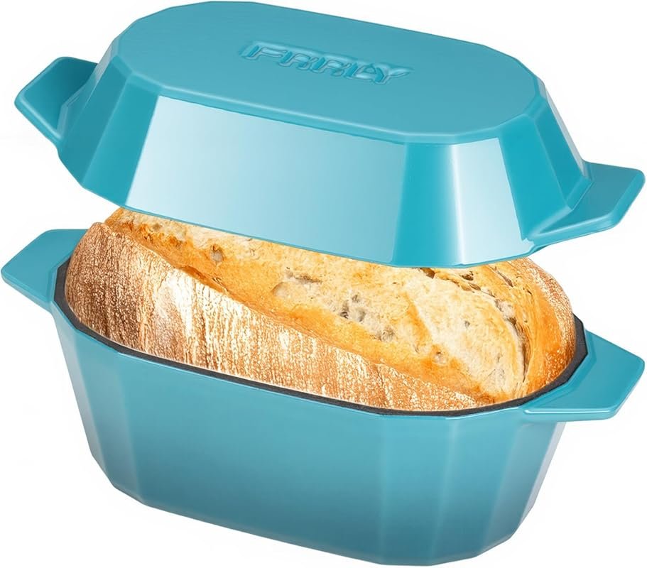 Enameled Cast Iron Dutch Oven – 3QT Oval Non-Stick Bread Pan for Sourd