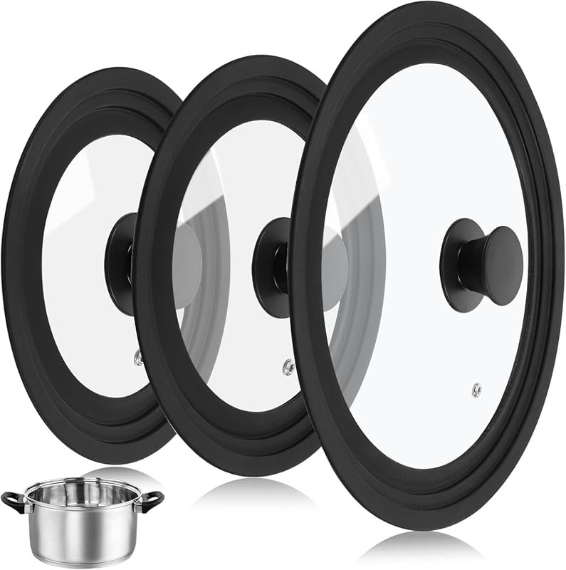 Anaeat 3PCS Universal Tempered Glass Lid, Fits 6