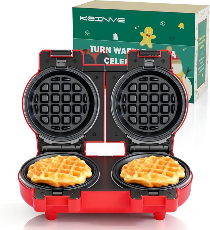 KEINVE 4‑Inch 2‑in‑1 Waffle Maker with Removable Plates, Independent D