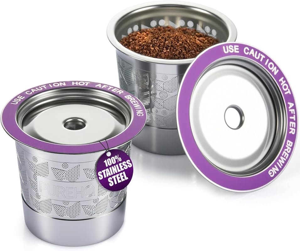 PureHQ Stainless Steel Reusable K-Cups for Keurig Mini, K-Express, Cla