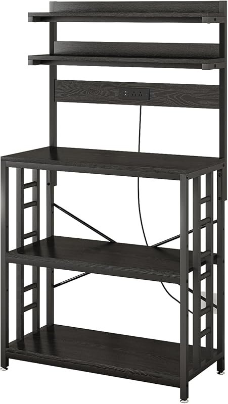 METYERRY Adjustable 5‑Tier Bakers Rack with Power Outlet, LED‑Lit Coff