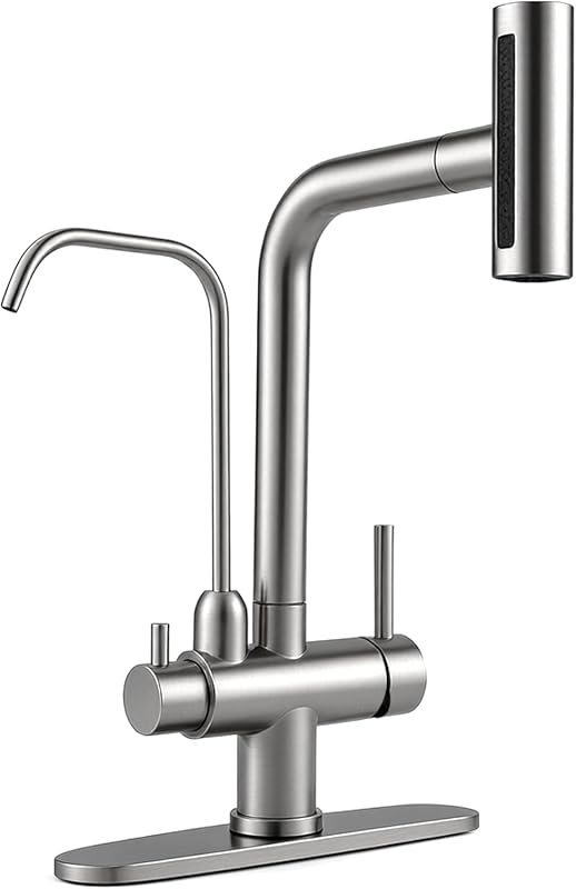Waterfall Kitchen Faucet with Separate Drinking Water Filter, 2 Handle