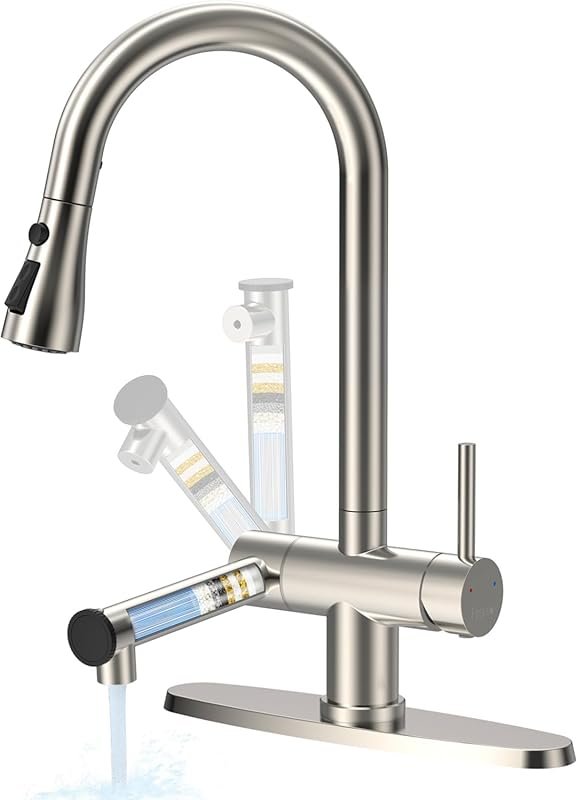 FEELSO Stainless Steel Kitchen Faucet with Pull Down Sprayer, Reduces 