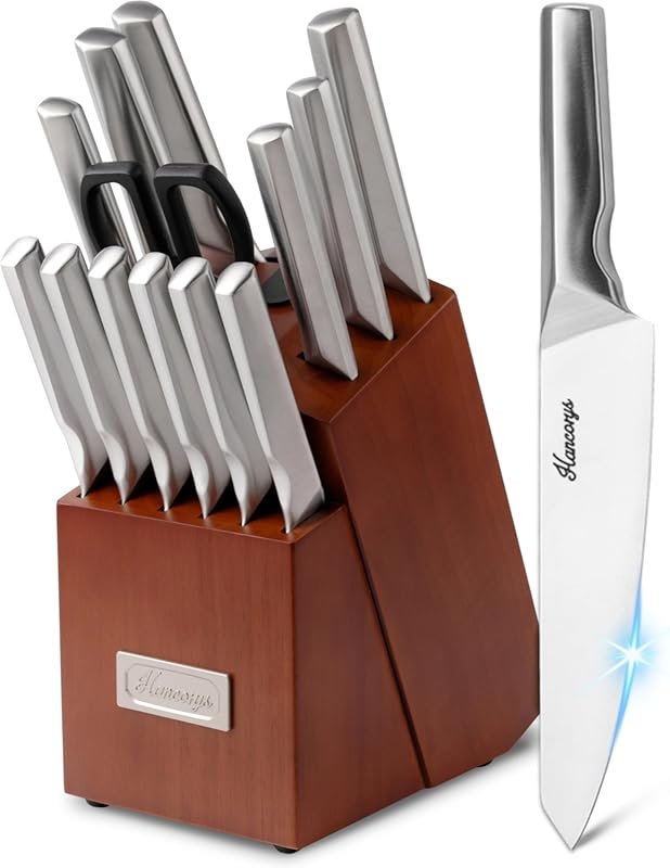 Japanese Stainless Steel Knife Set with Built-in Sharpener, Non-Slip H