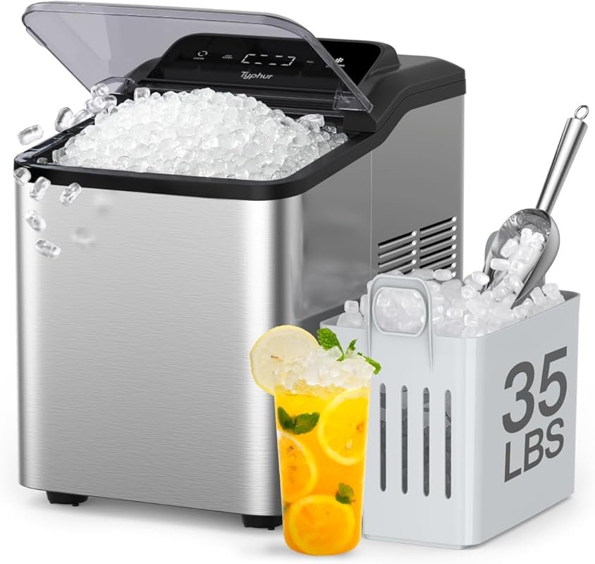 Typhur Fast Nugget Ice Maker: 35 lbs/24H Crushed Pebble Ice, Self-Clea