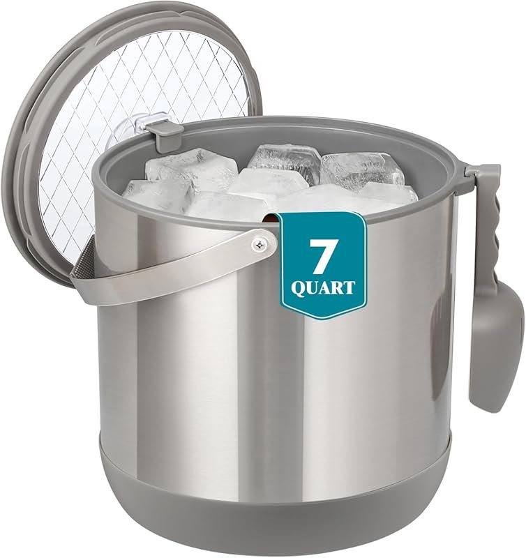 6.8L Double-Wall Insulated Ice Bucket with Lid & Scoop for Cocktail Ba