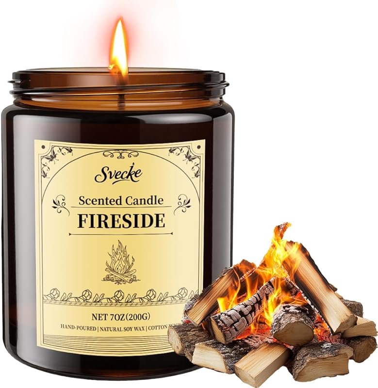 Fireside Scented Soy Candle, 7oz Long Burning Aromatherapy Jar, Perfec