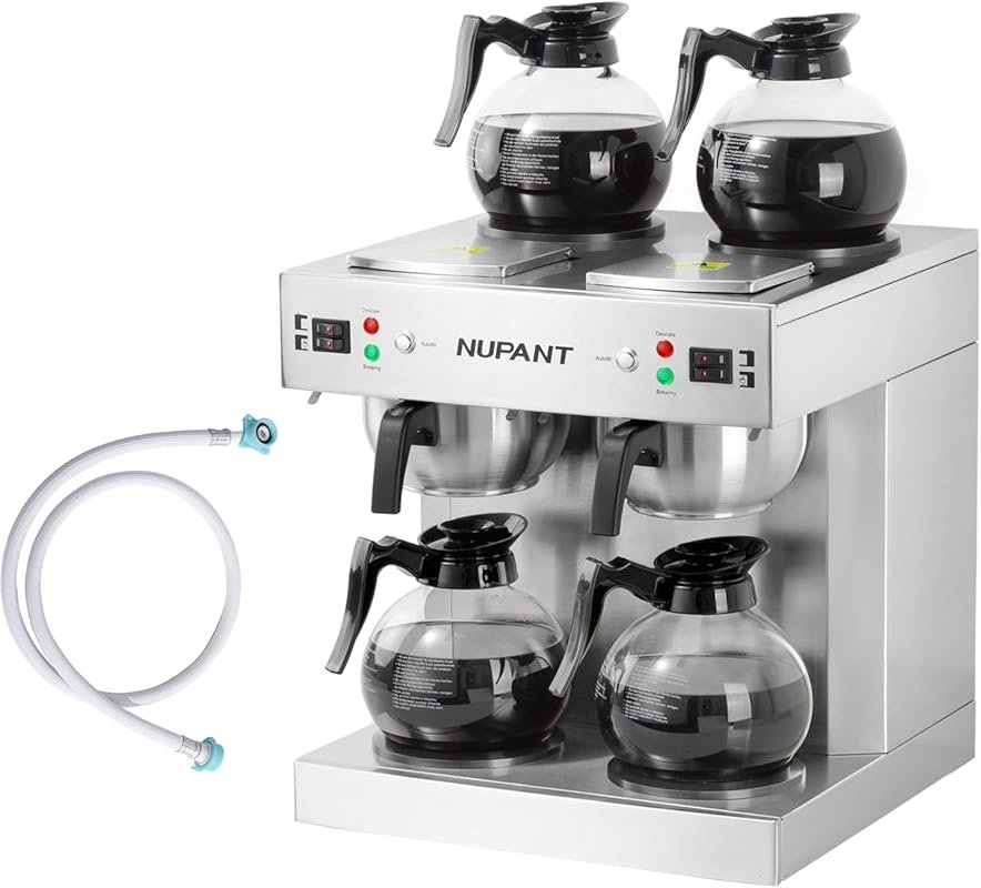 NUPANT Dual Drip Commercial Coffee Brewer with Auto-Filling, 4 Carafes