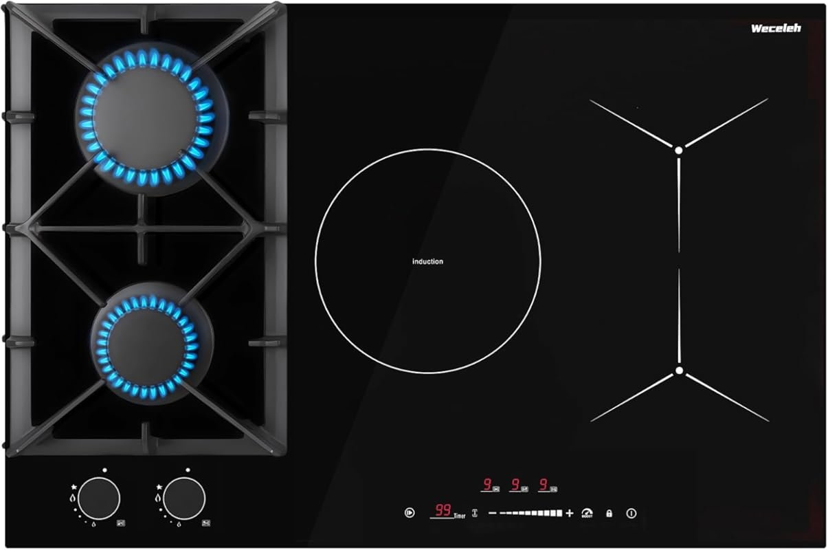 30‑Inch Hybrid Gas & Induction Cooktop Combo, 5 Burners, 12000 BTU Boo