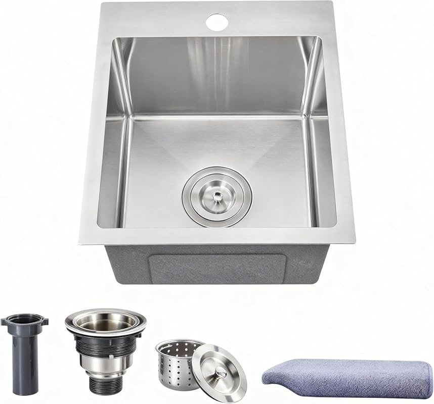 Drop In Bar Sink, 15x13 Inch Handmade 304 Stainless Steel