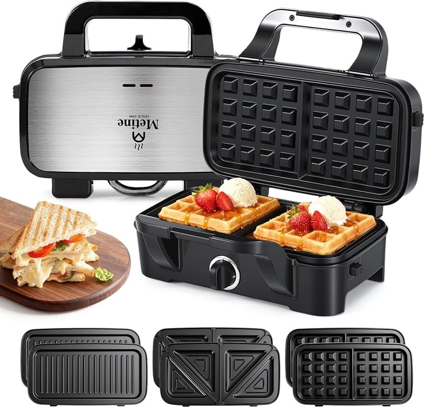 Waffle Maker with Removable Plates, 3-in-1 Sandwich, Pancake & Waffle 