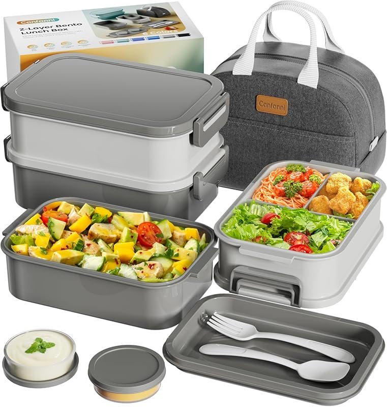 Adults Bento Box with Insulated Lunch Bag, 74oz Capacity 3 Stackable L