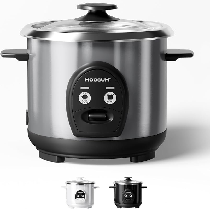 3-Cup Small Rice Cooker with Stainless Steel Non-Toxic Inner Pot, One-
