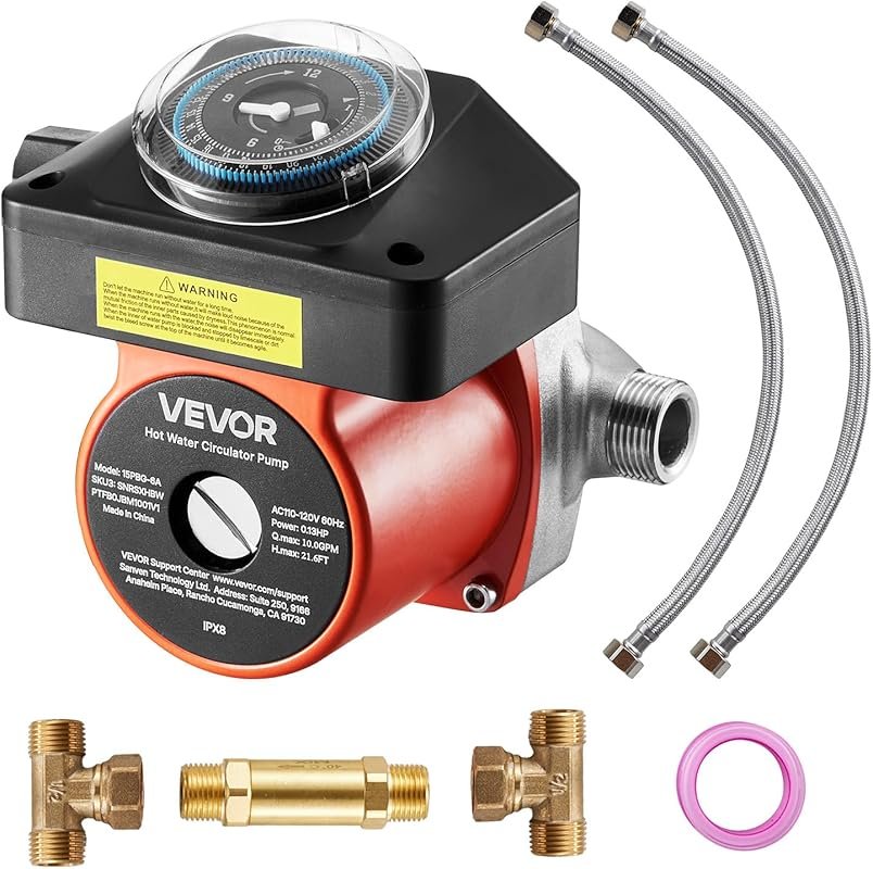 VEVOR Hot Water Circulation Pump Kit, Stainless Steel Head, Bypass Val