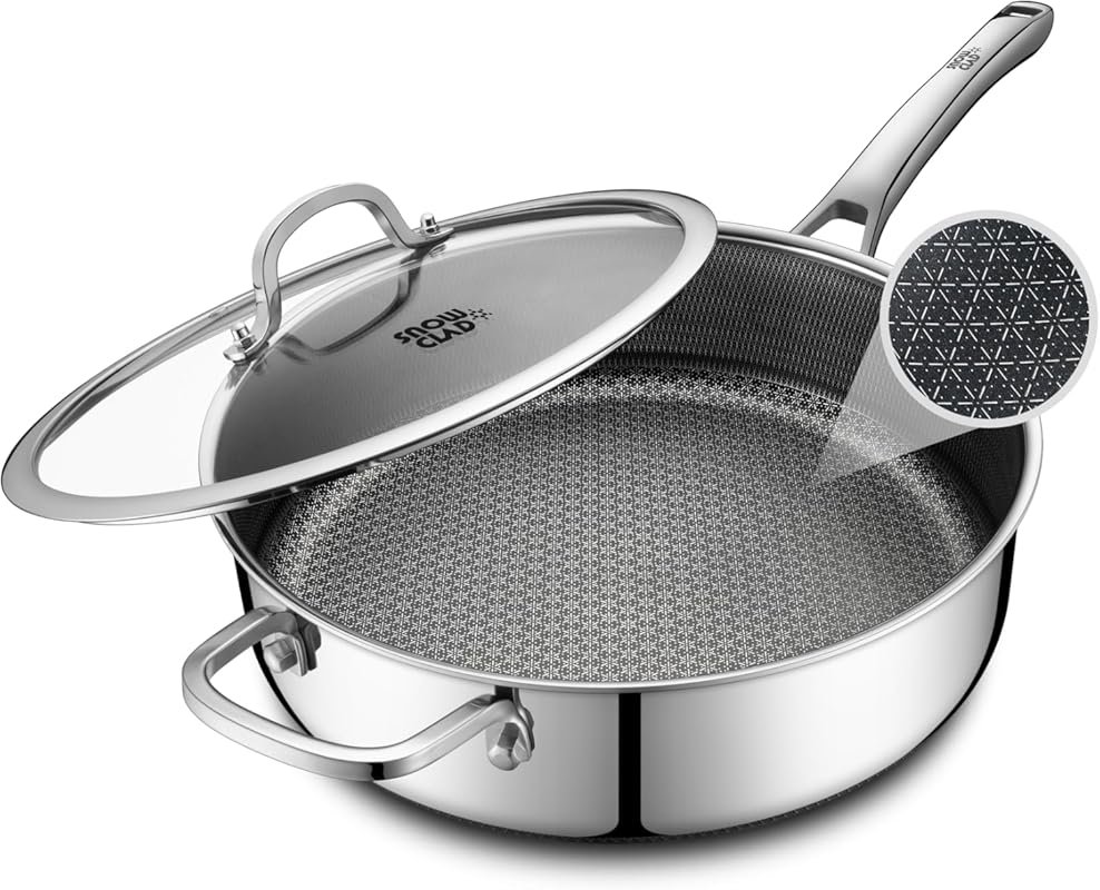 SNOWCLAD 5 Quart Hybrid Nonstick Saute Pan with Lid, PFOA Free, Oven &