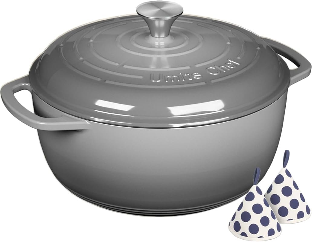 Umite Chef 6QT Enameled Cast Iron Dutch Oven – Dual Handles, Cotton Po