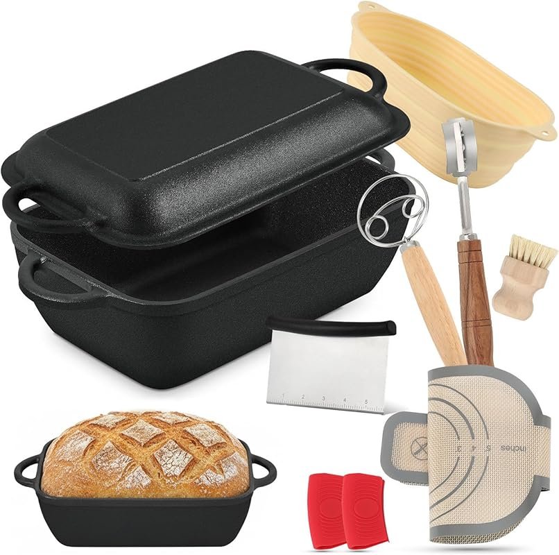 Oval Cast Iron Dutch Oven – 6.35QT Bread Pan with Lid for Baking, Fryi
