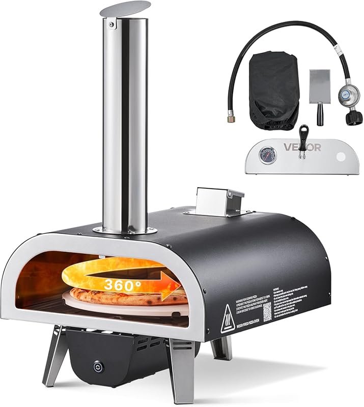 VEVOR Dual Fuel Pizza Oven, Propane & Wood Pellet with Auto-Rotation