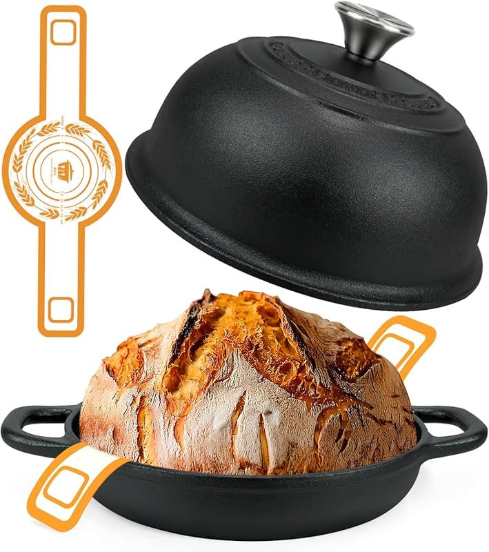 5QT Pre-Seasoned Cast Iron Dutch Oven with Domed Lid for Sourdough Bak