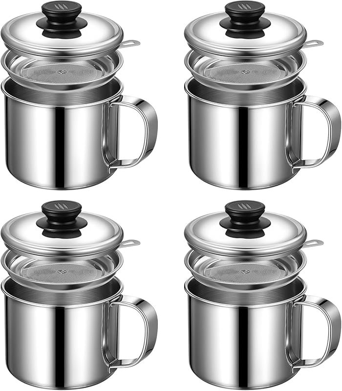 LemonRoad 4-Pack 1.3L Stainless Steel Bacon Grease Containers with Str