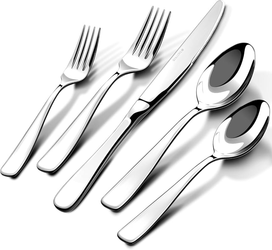 40-Piece 18/10 Stainless Steel Flatware Set for 8, Mirror Polished & D