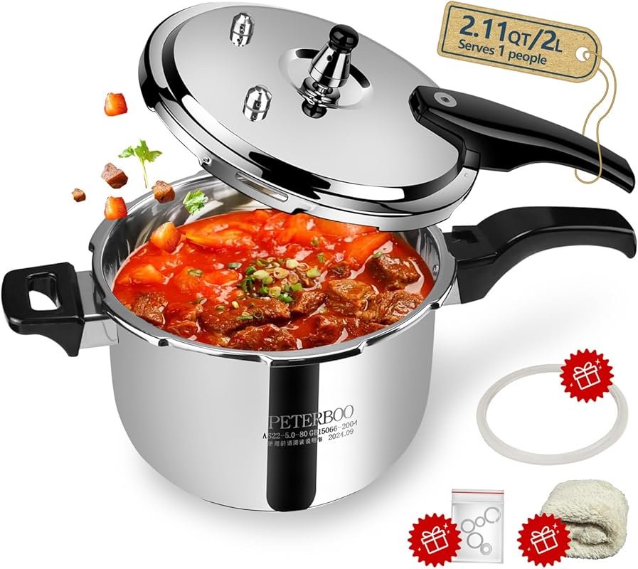 Premium Stainless Steel 2‑Quart Small Pressure Cooker, 8 Safety Featur