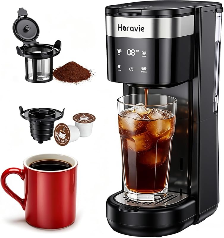 All-in-1 Single Serve Coffee Maker, 5 Brew Sizes, Hot & Iced, Fits 7.8