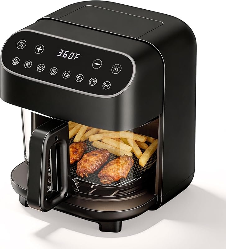 5 Quart Glass Air Fryer with Uncoated High Borosilicate Basket, 8 Mode