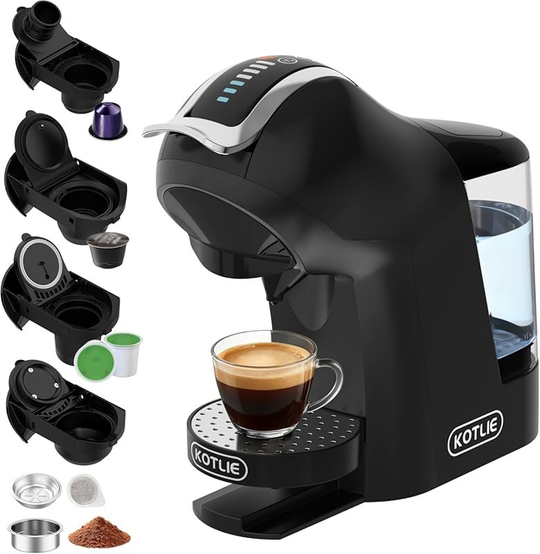 KOTLIE EM-308B Single Serve Espresso Machine, Multi-Capsule Compatible