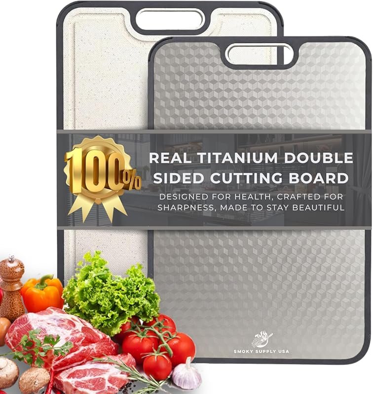 Titanium Cutting Board with Mesh – Double-Sided Pure Titanium & Wheat 