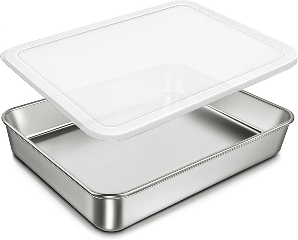 Commercial Grade 304 Stainless Steel Baking Pan with Lid, 12⅓ x 9¾ Inc