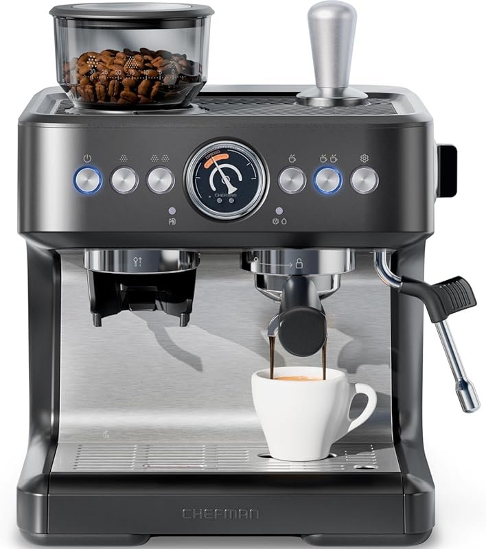 Chefman Crema Deluxe Double Boiler Espresso Machine, Simultaneous Brew