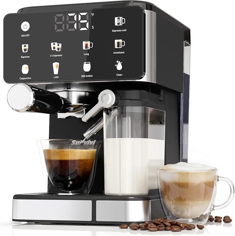 SUNVIVI Espresso Machine with Cold Brew, Milk Frother & LED Touchscree