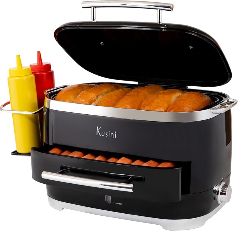 Kusini Hot Dog Steamer with Bun Warmer, Holds 24 Dogs & 12 Buns