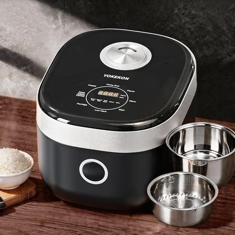 YOKEKON Rice Cooker, 8-Cup, PFAS-Free Stainless Inner Pot, 24H Delay T