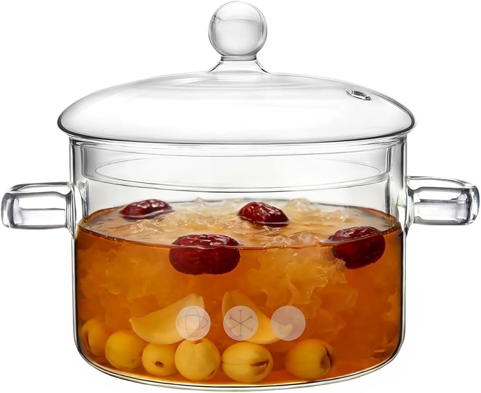 Heat-Resistant 1.9L Glass Cooking Pot with Lid for Stove, Milk & Soup 