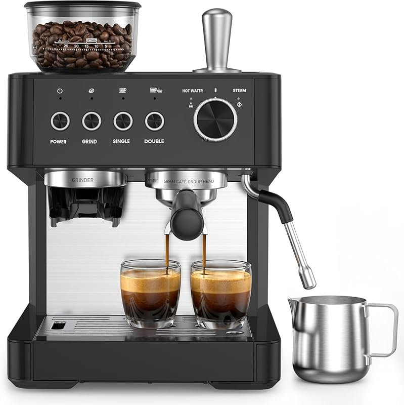 (2026 Upgrade) Espresso Machine with Built-in Anti-Clog Grinder & Milk