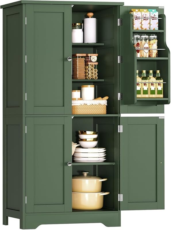 TEENFON 51‑Inch Pantry Cabinet with Four Doors, Six Shelves – Green St