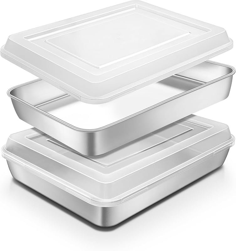Heavy-Duty Stainless Steel Baking Pan with Lid, 12⅓ x 9¾ Inch, Dishwas