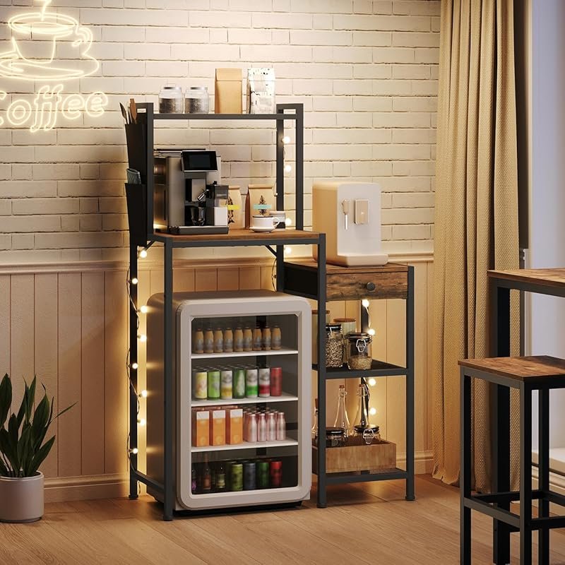 MAHANCRIS 6-Tier Mini Fridge Stand with Drawer – Coffee Bar Station wi