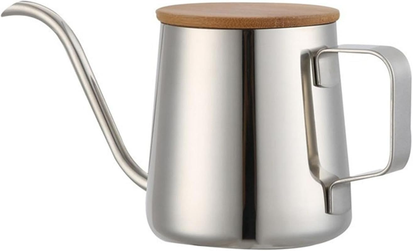 Gooseneck Pour Over Kettle 12oz Stainless Steel with Wooden Lid for Pr