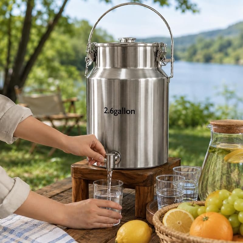 304 Stainless Steel Milk Can with Spigot, 2.6 Gallon Metal Water Dispe