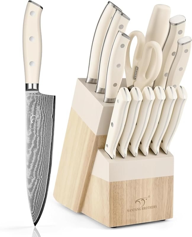 NANFANG BROTHERS 14-Piece Damascus Knife Set with Shears, Sharpener & 