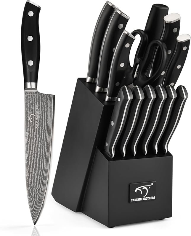 NANFANG BROTHERS 14-Piece Damascus Knife Set with Shears, Sharpener & 
