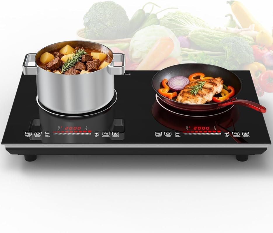VBGK 2 Burner Induction Hob, 3600W Electric Cooktop with Knob Control,