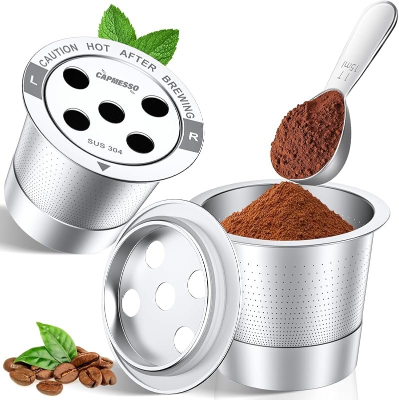 CAPMESSO All Stainless Steel Reusable K Cups for Keurig – 5-Hole Filte