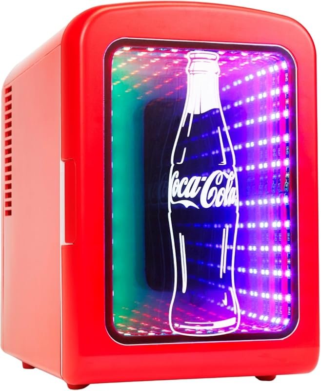 Coca-Cola 4L Mini Fridge with Multi-Color LED, Quiet Thermoelectric Co