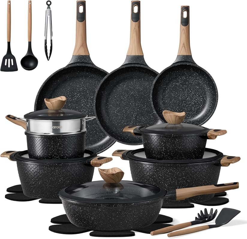 CAROTE 26PCS Nonstick Induction Cookware Set, PFOA Free, Black