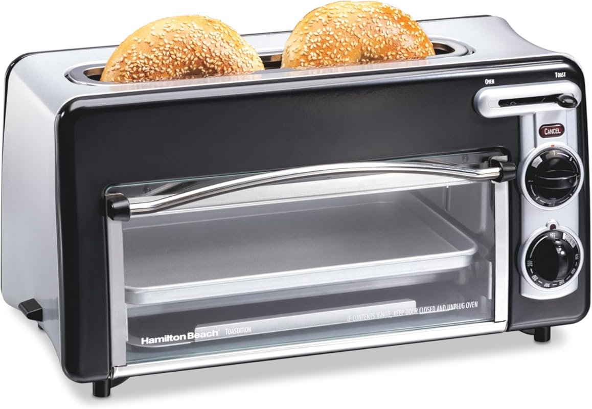 Hamilton Beach Retro 2-in-1 Toaster Oven & Toaster – Compact, Auto Shu
